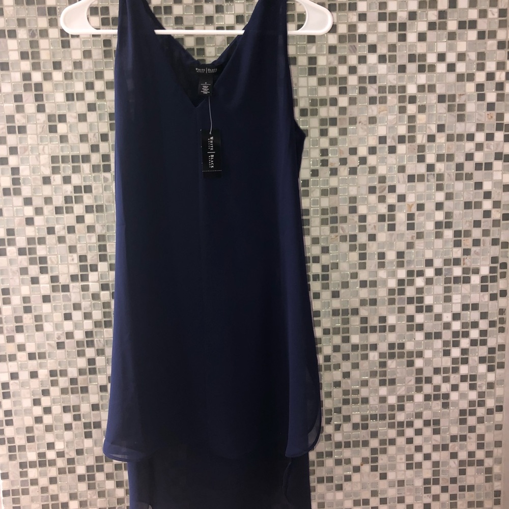 White House black market Navy Sleeveless tunic Blouse with Scarf - Picture 4 of 6